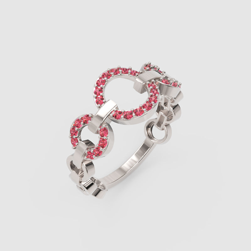 Ruby Multi-Link Circular Ring In Rose Gold | Double Pave Interlocking Chain Romantic Statement Luxury Ring For Women | Jebij - Seven