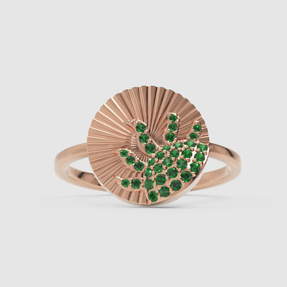 Emerald Wave Sunburst Ring With Textured Fan Design - Four
