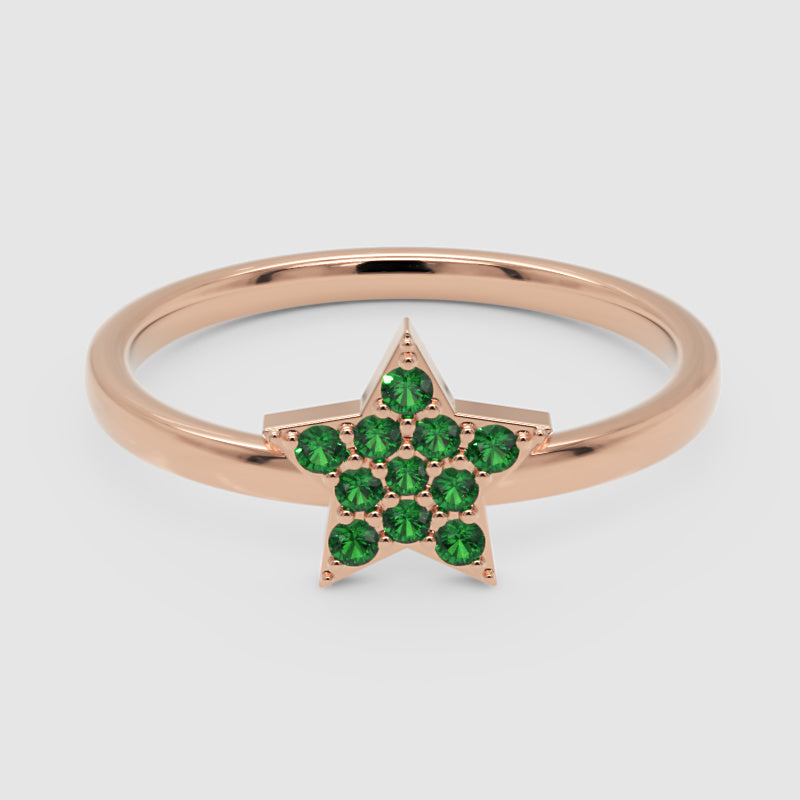 Emerald Star Cluster Ring With Pav Gemstones - Four