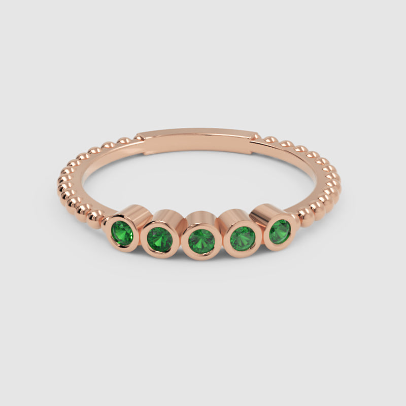 Lab-Grown Emerald Bezel Half Band Ring In Yellow Gold – Minimal 5 Stone Stackable Ring | Jebij - Four