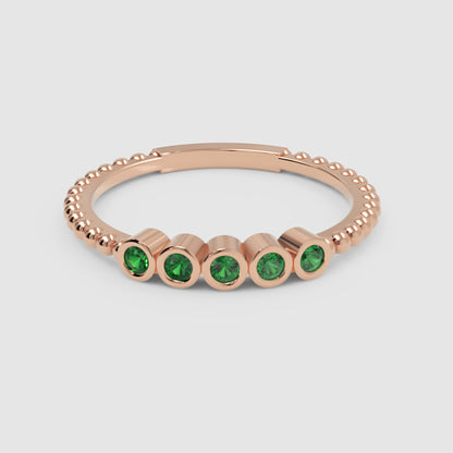 Lab-Grown Emerald Bezel Half Band Ring In Yellow Gold – Minimal 5 Stone Stackable Ring | Jebij - Four