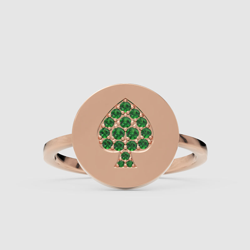 Emerald Spade Signet Ring With Pav Gemstones - Four
