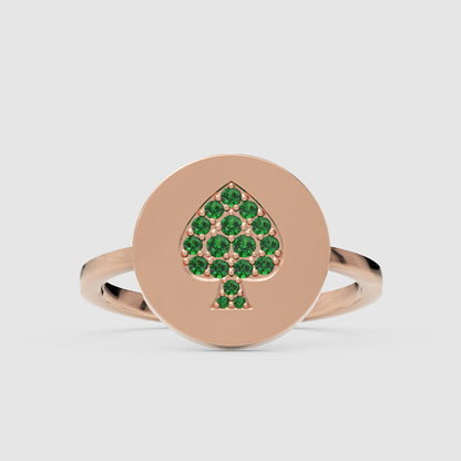 Emerald Spade Signet Ring With Pav Gemstones - Four