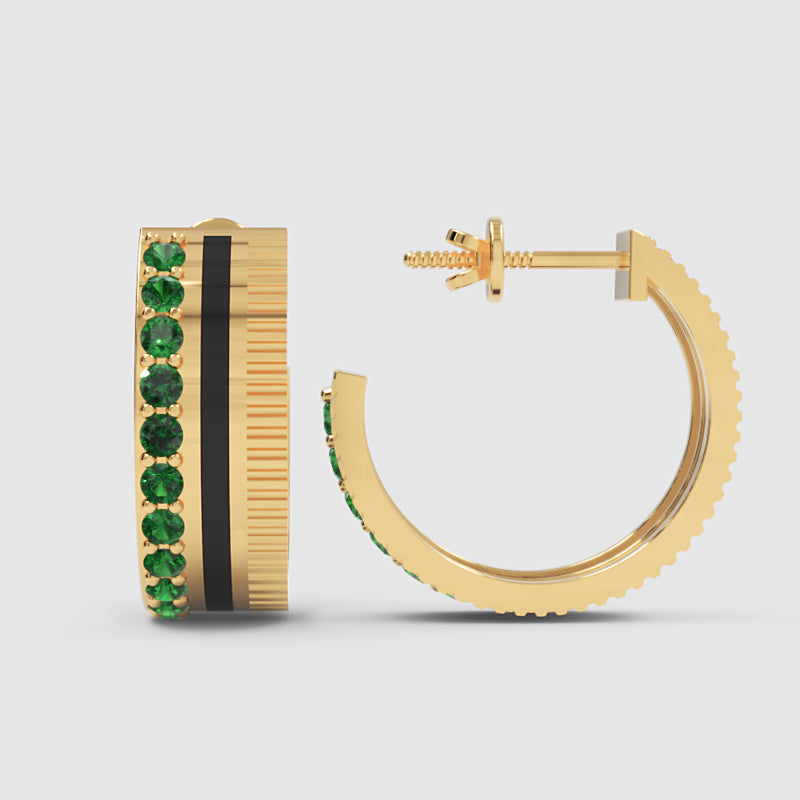 Emerald Hoop Earrings With Black Enamel Accent - Four