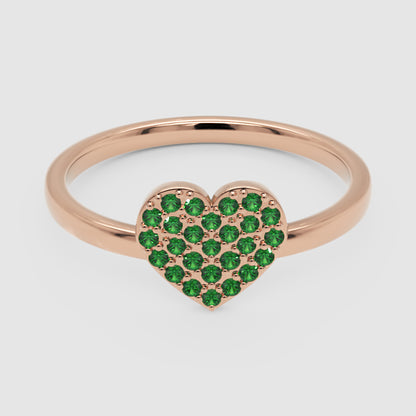 Emerald Pav Heart Ring Dainty Stackable Band - Four