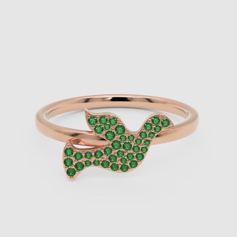 Emerald Pav Butterfly Ring With Polished Band - Four