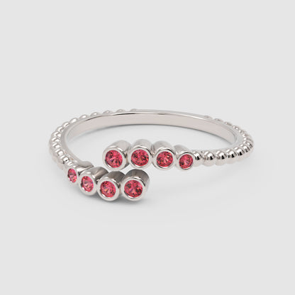 Pink Tourmaline Beaded Bypass Ring With Bezel Set Stones - Four
