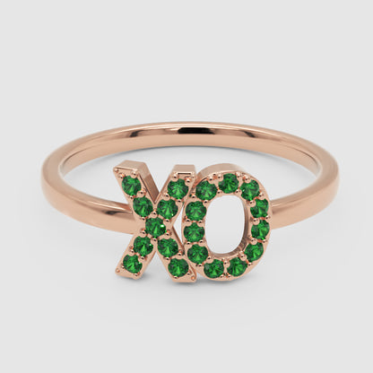 Xo Emerald Pav Ring With Hugs And Kisses Design - Four