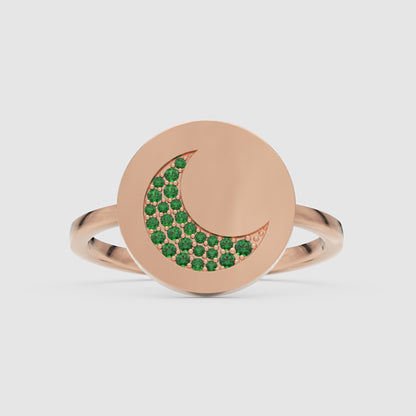 Emerald Crescent Moon Disc Ring - Four