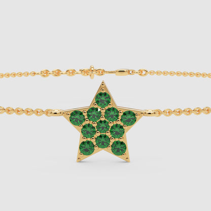 Emerald Star Pendant Bracelet With Double Chain Design - Four