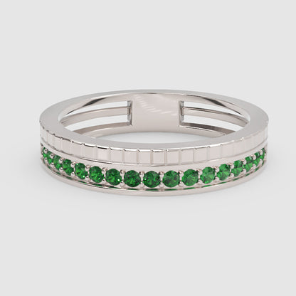 Emerald Pav Eternity Band Ring With Textured Detail - Seven