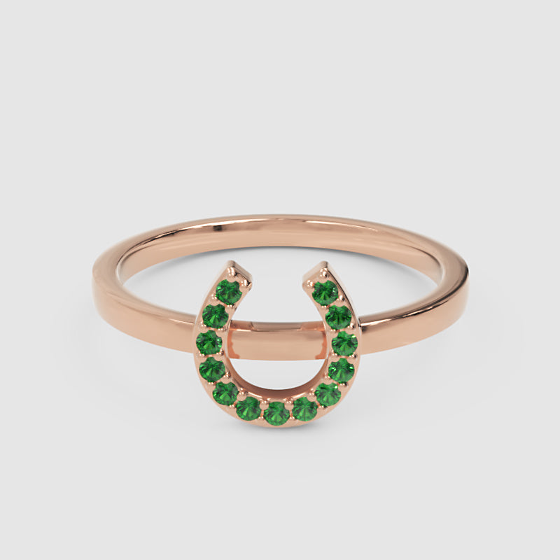 Emerald Horseshoe Ring With Pav Stones - Four