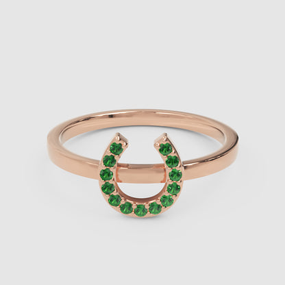 Emerald Horseshoe Ring With Pav Stones - Four