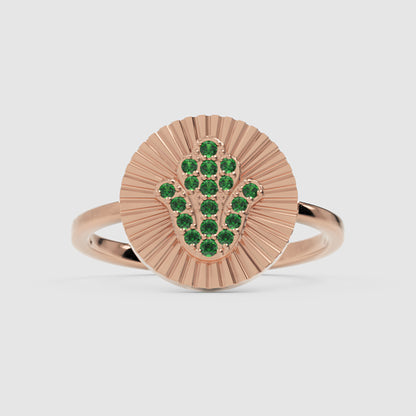 Hamsa Hand Emerald Disc Ring With Sunburst Texture - Four