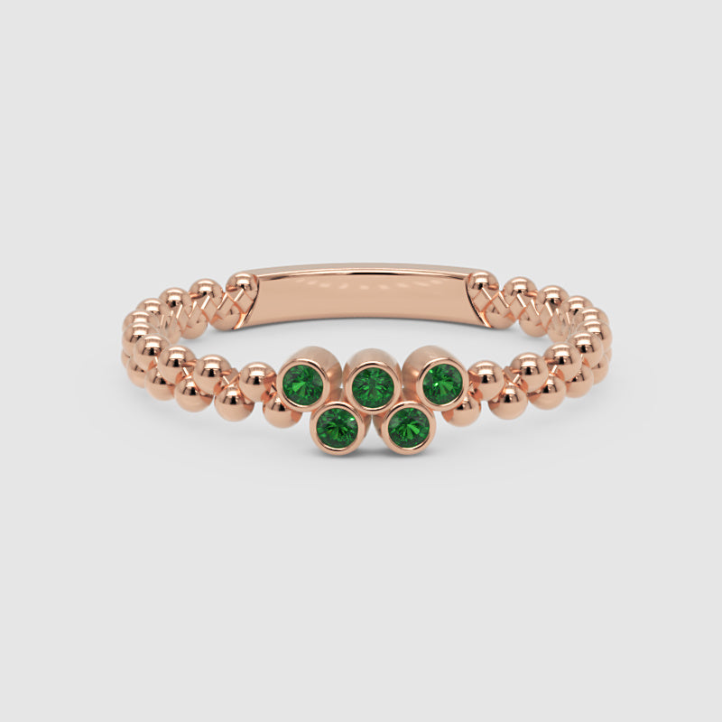 Green Stone Cluster Ring In Yellow Gold – Beaded Stackable Ring | Jebij - Four