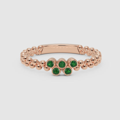 Green Stone Cluster Ring In Yellow Gold – Beaded Stackable Ring | Jebij - Four
