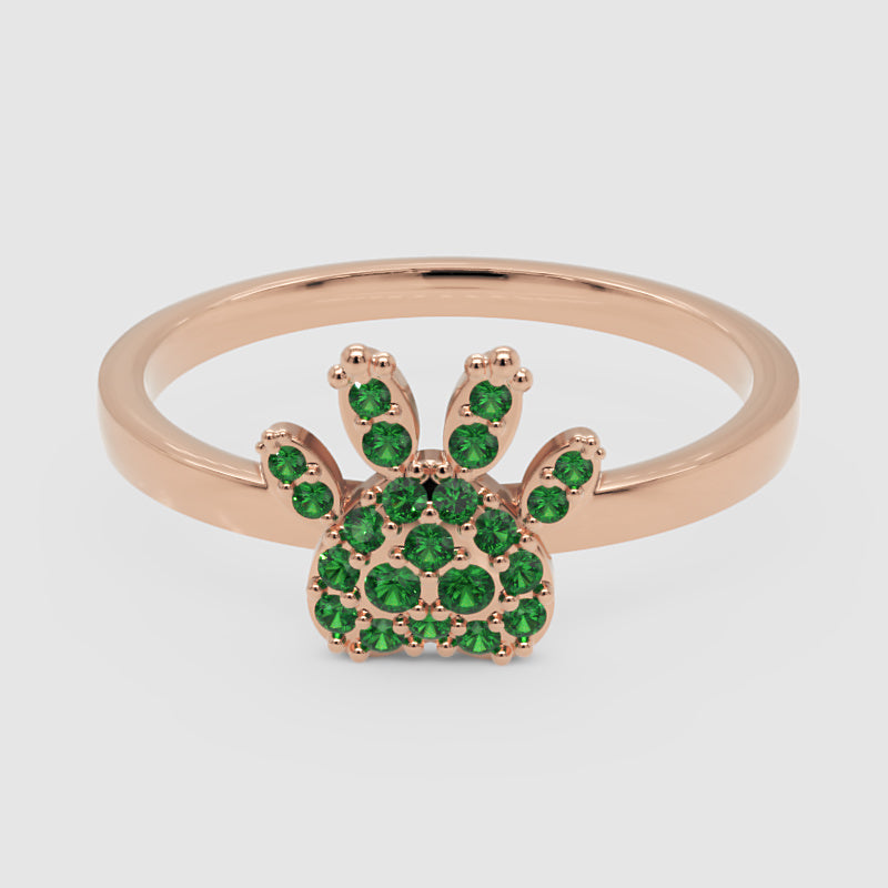 Emerald Paw Print Ring With Pav Gemstones - Four