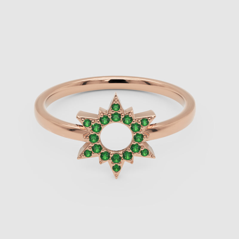 Emerald Star Halo Ring With Open Center Design - Four