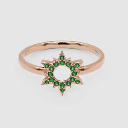 Emerald Star Halo Ring With Open Center Design - Four