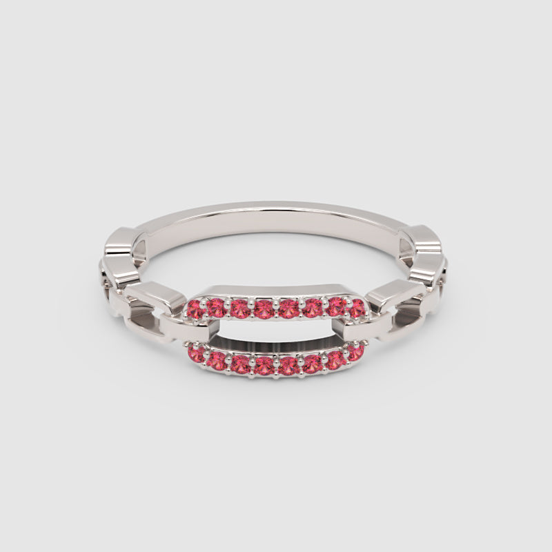 Lab-Grown Ruby Interlocking Link Ring In Rose Gold | Modern Chain Style Statement Ring For Women | Jebij - Four