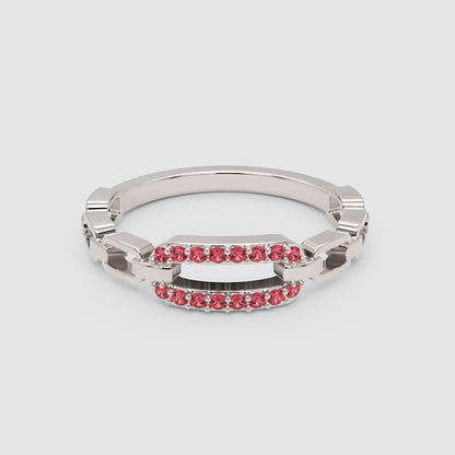 Lab-Grown Ruby Interlocking Link Ring In Rose Gold | Modern Chain Style Statement Ring For Women | Jebij - Four
