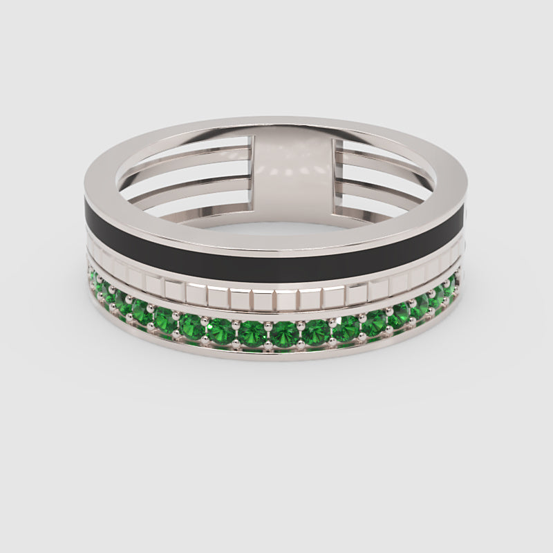 Gold Emerald Band Ring 6Mm With Black Enamel – Bold Statement Luxury Ring | Jebij - Four