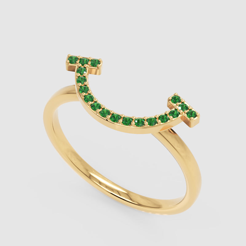 Green Lab Grown Gemstone Horseshoe Ring - Three