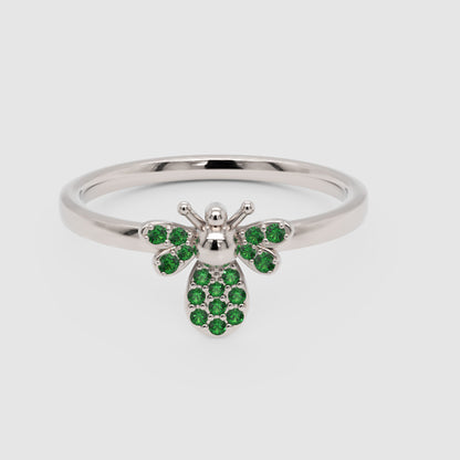 Emerald Bee Ring With Pav Gemstones - Four