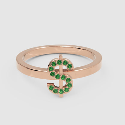 Green Emerald Dollar Sign Statement Ring