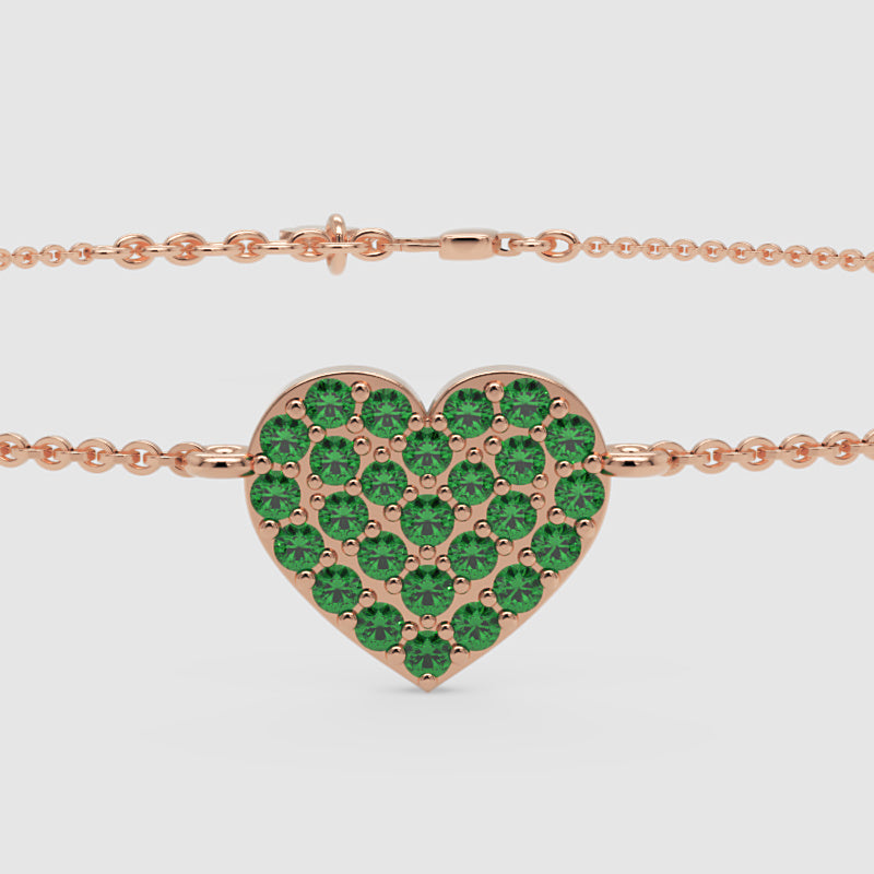 Emerald Pav Heart Bracelet With Chain Link Design - Four