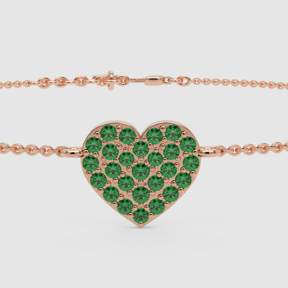 Emerald Pav Heart Bracelet With Chain Link Design - Four