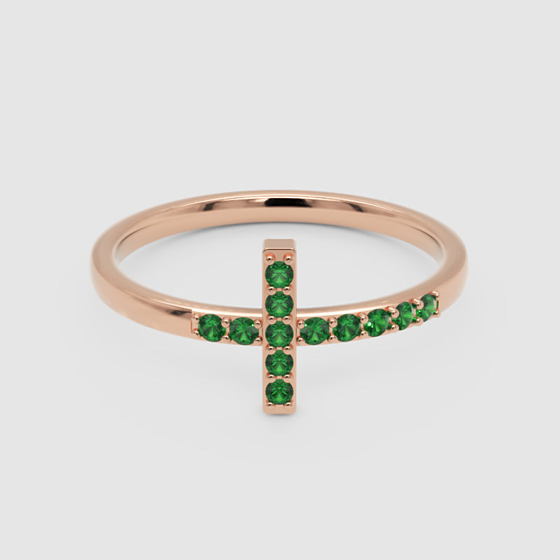 Emerald Cross Stackable Ring With Pav Gemstones - Four
