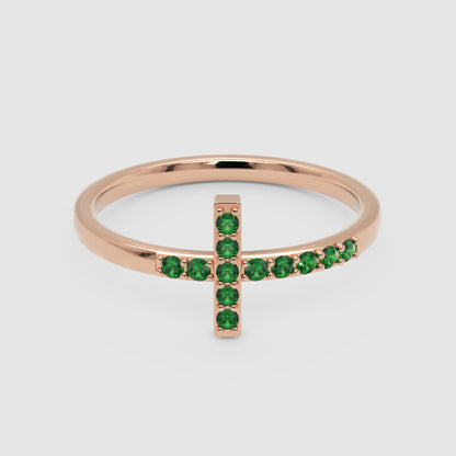 Emerald Cross Stackable Ring With Pav Gemstones - Four