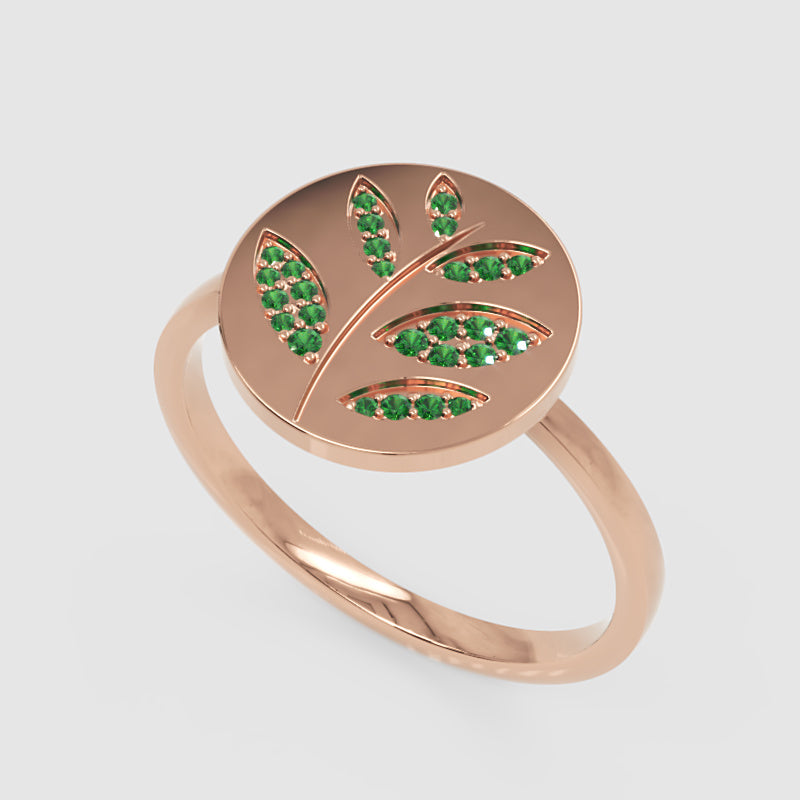 Emerald Leaf Disc Ring With Pav Gemstones - Four