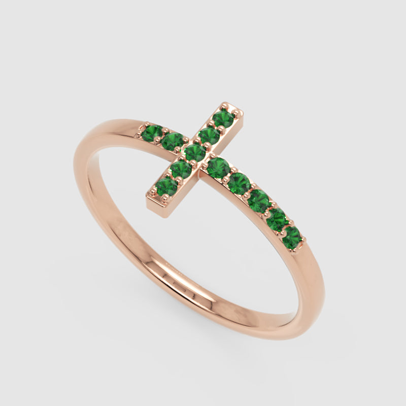 Emerald Cross Stackable Ring With Pav Gemstones - Five