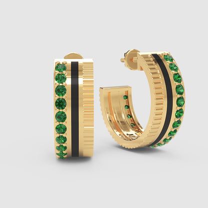 Emerald Hoop Earrings With Black Enamel Accent - Five