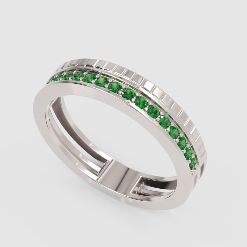 Emerald Pav Eternity Band Ring With Textured Detail - Six