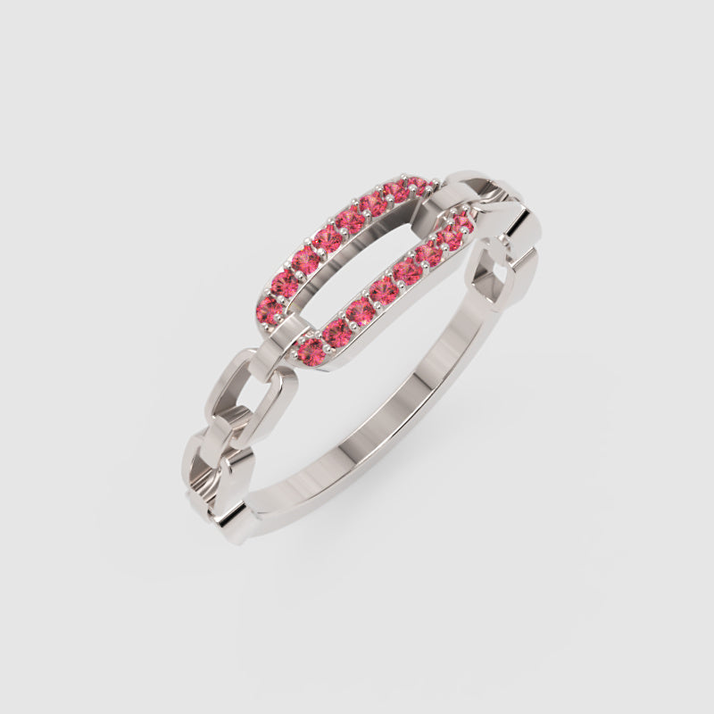 Lab-Grown Ruby Interlocking Link Ring In Rose Gold | Modern Chain Style Statement Ring For Women | Jebij - Five