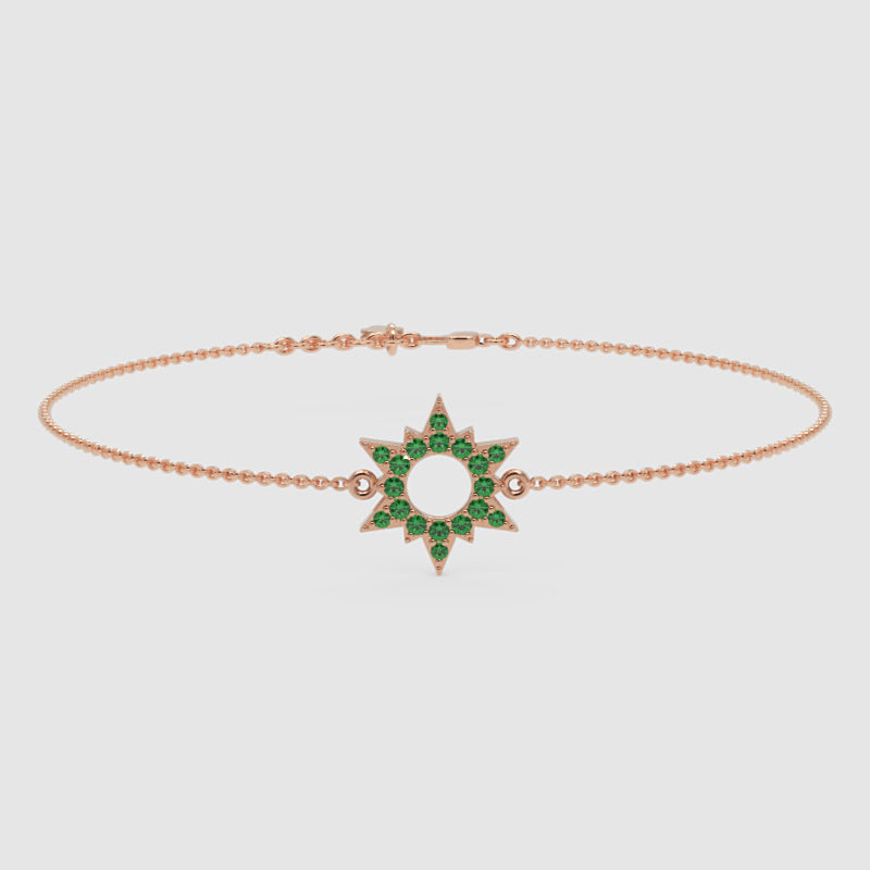 Green Gemstone Starburst Bracelet With Chain Link Design - Five