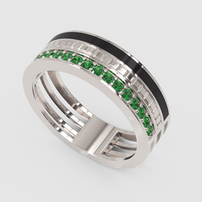 Gold Emerald Band Ring 6Mm With Black Enamel – Bold Statement Luxury Ring | Jebij - Five