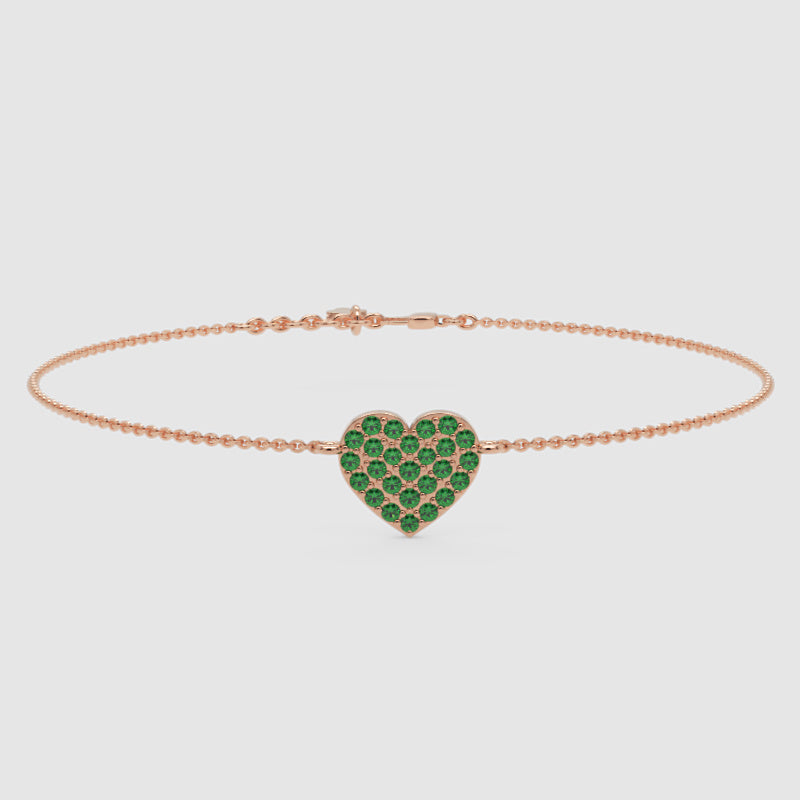 Emerald Pav Heart Bracelet With Chain Link Design - Five