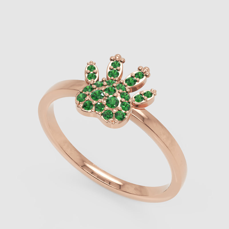 Emerald Paw Print Ring With Pav Gemstones - Five