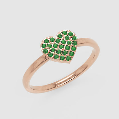 Emerald Pav Heart Ring Dainty Stackable Band - Five