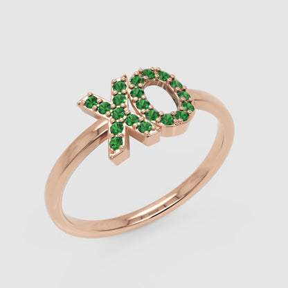 Xo Emerald Pav Ring With Hugs And Kisses Design - Five