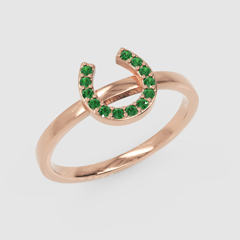 Emerald Horseshoe Ring With Pav Stones - Five