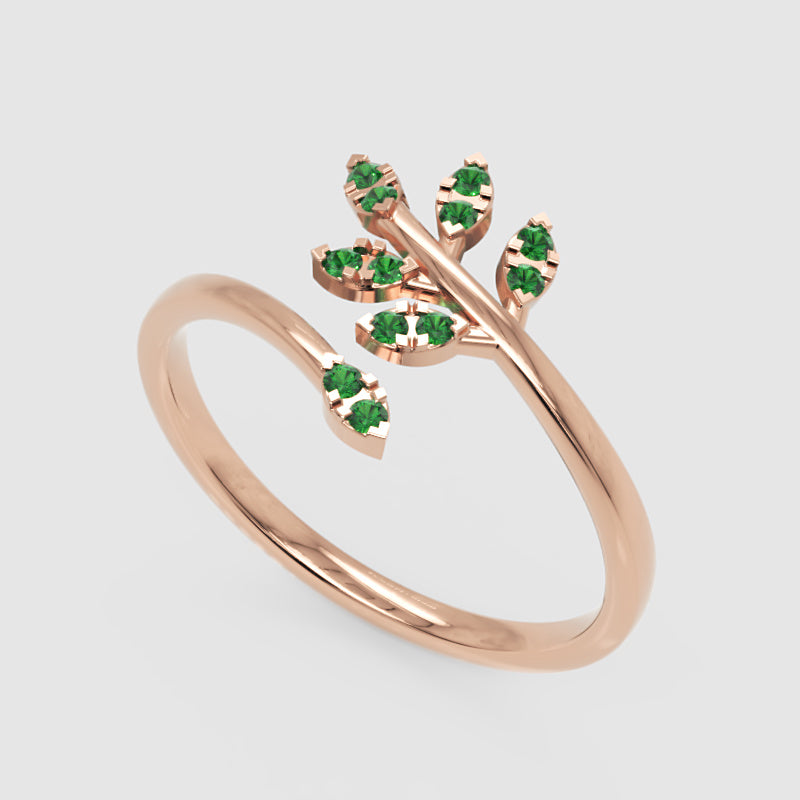 Emerald Leaf Vine Wrap Ring - Five