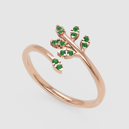 Emerald Leaf Vine Wrap Ring - Five