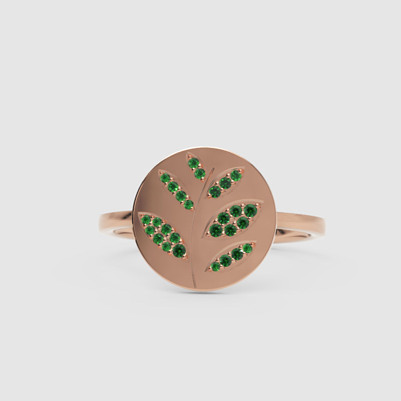 Emerald Leaf Disc Ring With Pav Gemstones - Five
