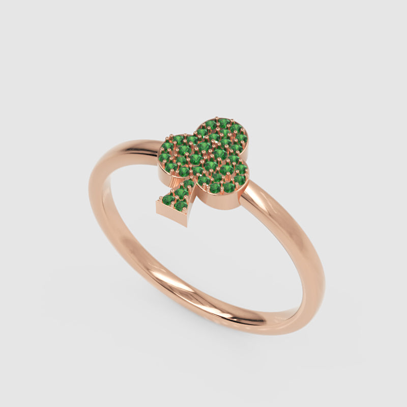 Lab Grown Green Gemstone Club Ring In Yellow Gold - Five