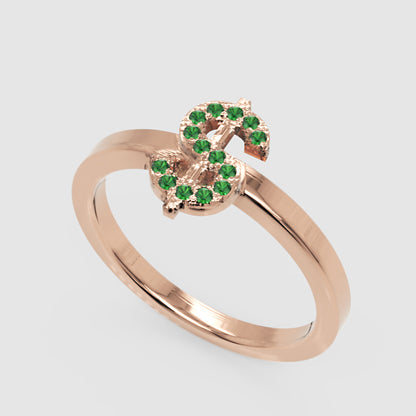 Green Emerald Dollar Sign Statement Ring